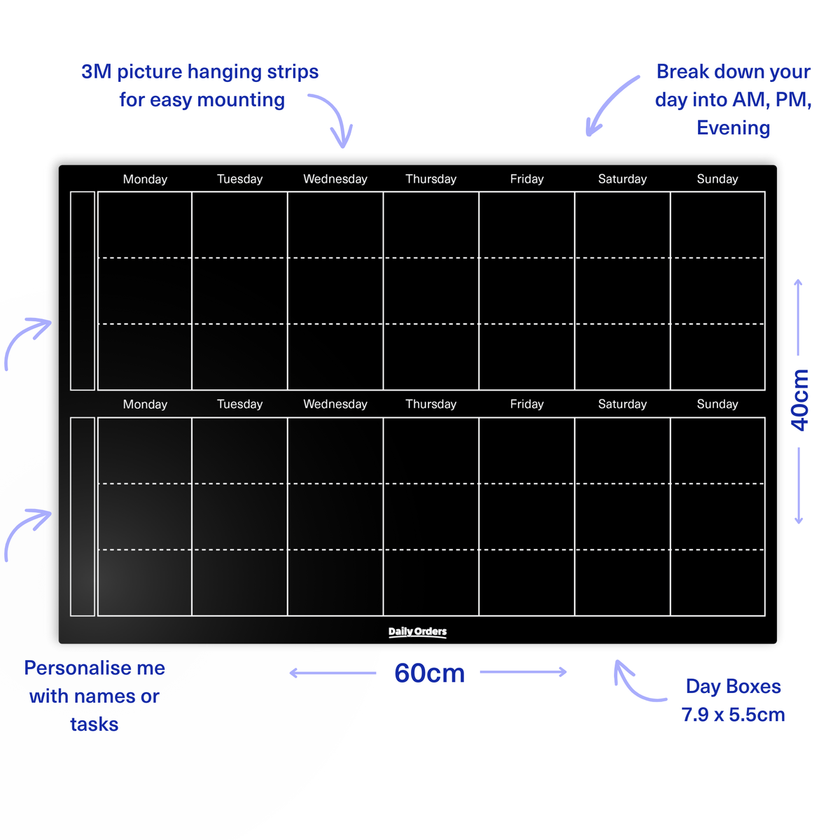 Daily Orders Weekly Planner S / Black Fortnight Planner | Landscape | Black