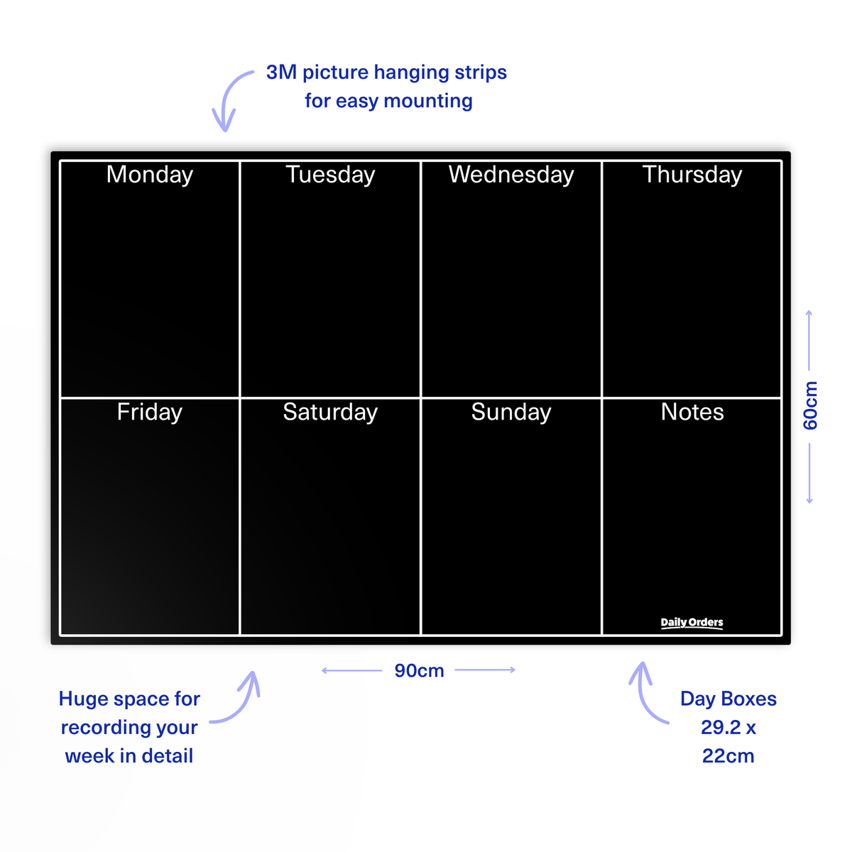 Daily Orders Weekly Wall Planner | M - 60x90cm / Black