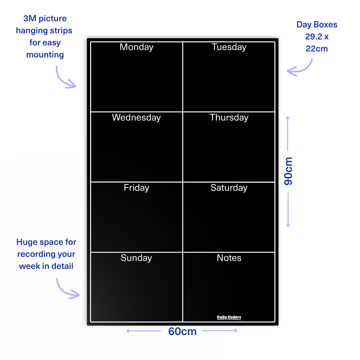 Daily Orders Weekly Wall Planner | M - 60x90cm / Black
