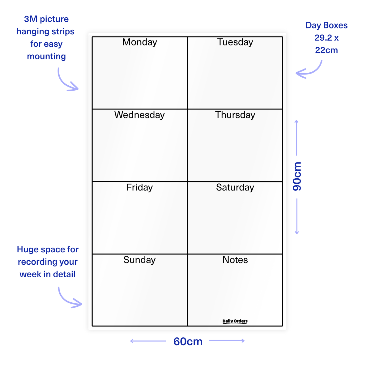 Daily Orders Weekly Wall Planner | M - 60x90cm / White