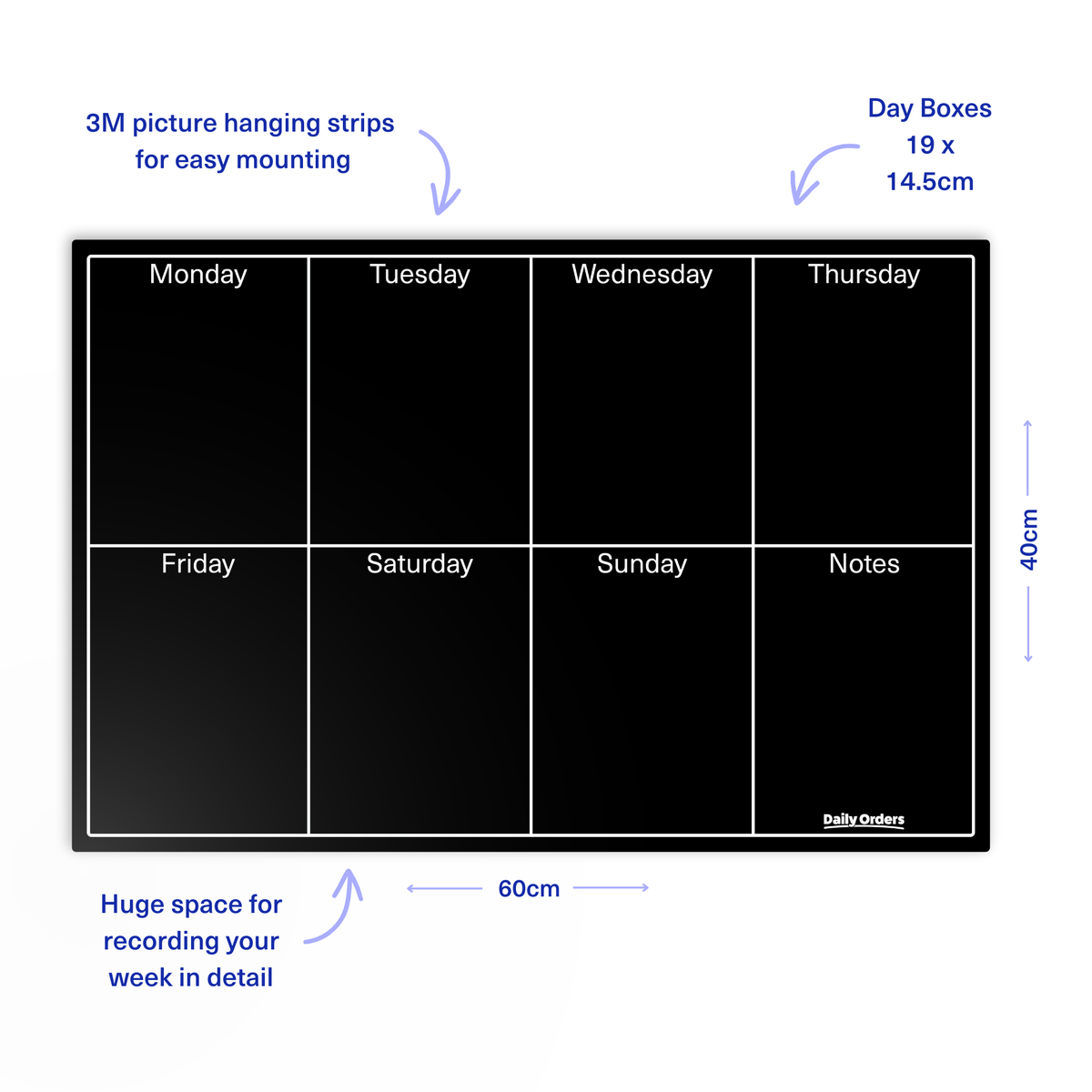 Daily Orders Weekly Wall Planner | S - 40x60cm / Black
