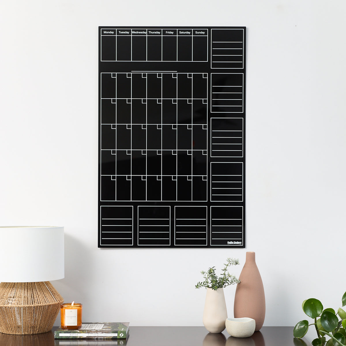 Daily Orders Command Centre Wall Planner &amp; Markers Black 60x90cm