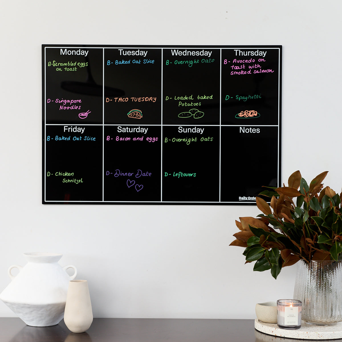 Daily Orders Weekly Wall Planner &amp; Markers Black 60x90cm