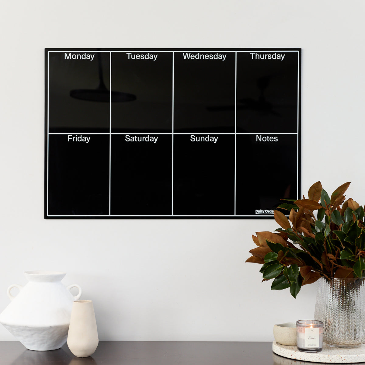 Daily Orders Weekly Wall Planner &amp; Markers Black 60x90cm