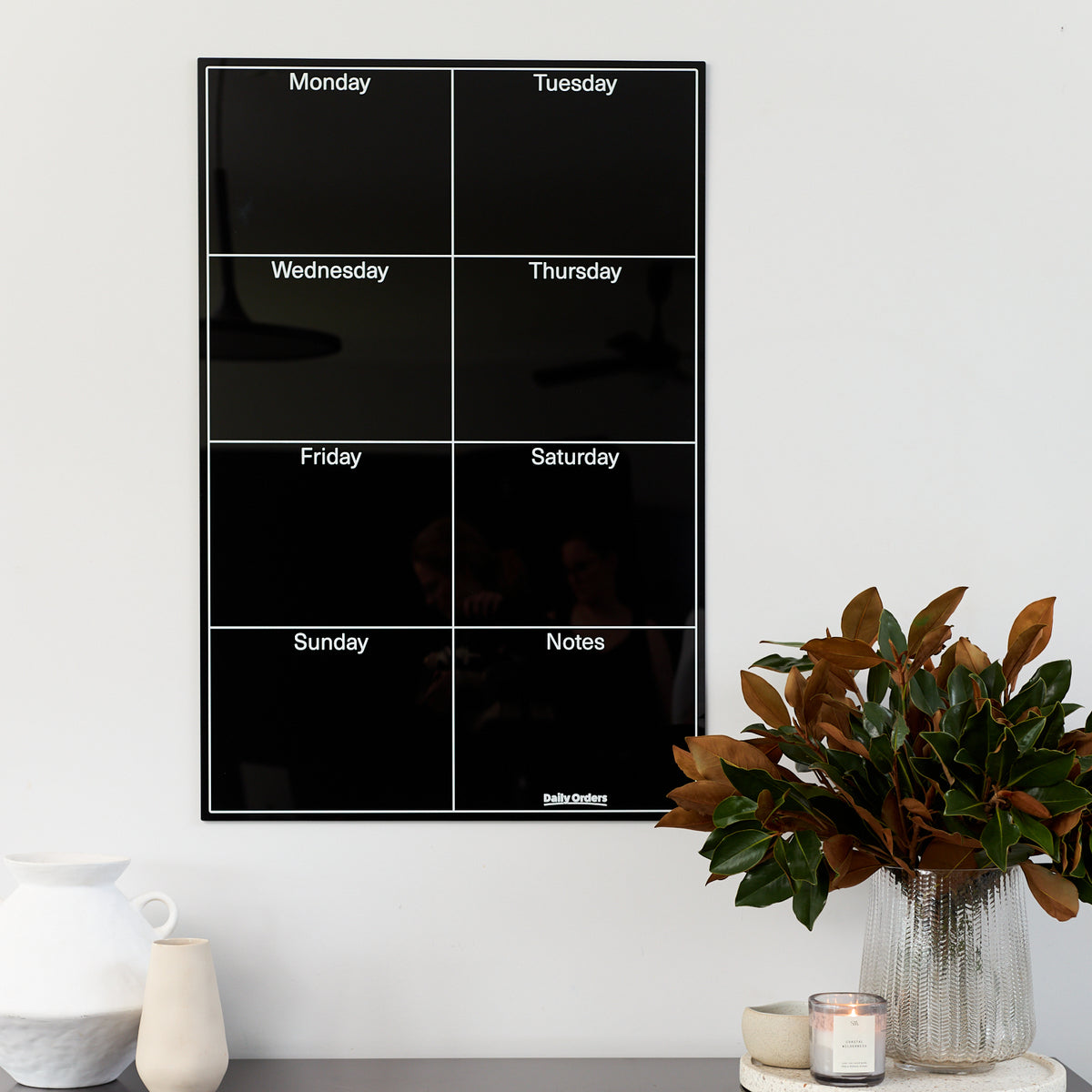 Daily Orders Weekly Wall Planner &amp; Markers Black 60x90cm