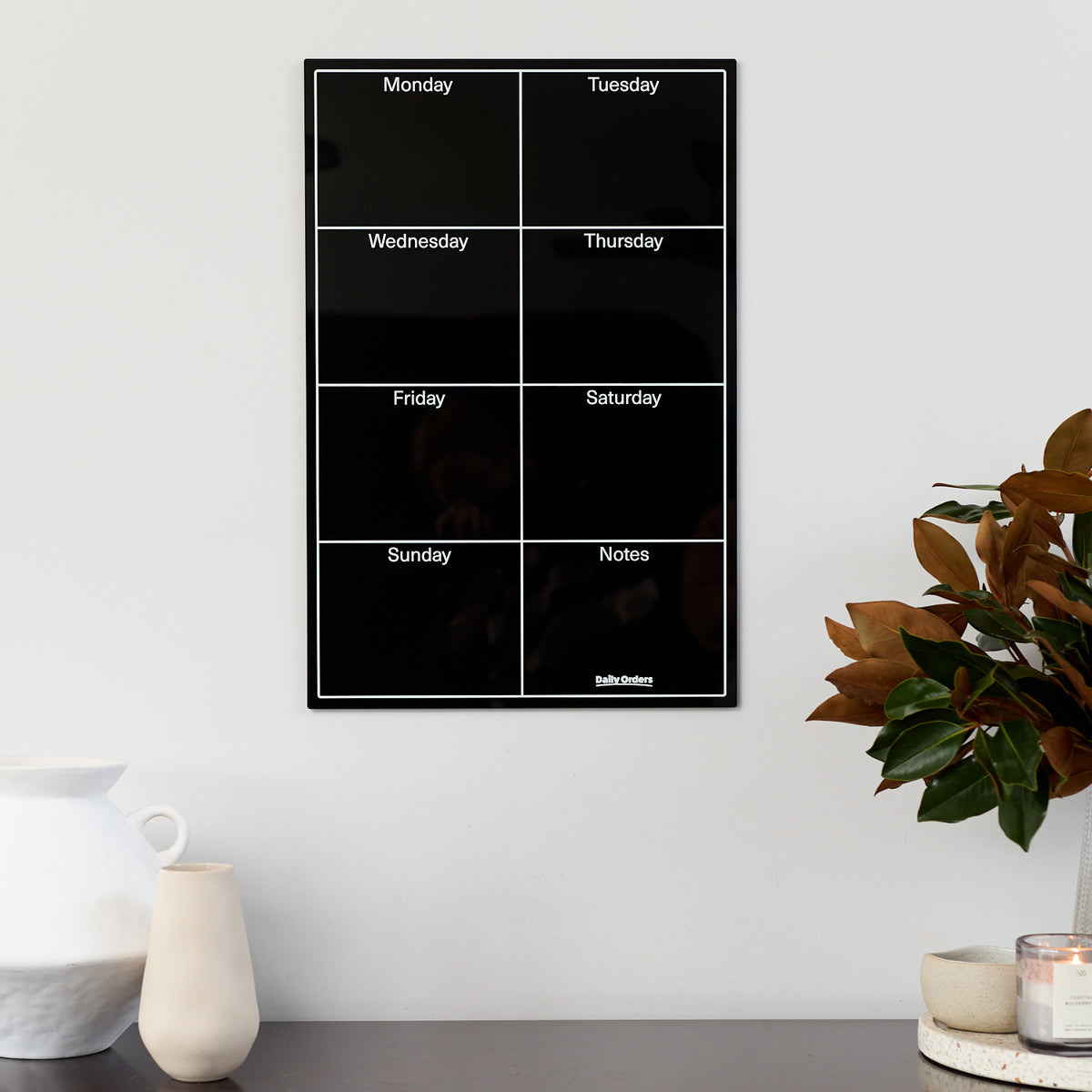 Daily Orders Weekly Wall Planner &amp; Markers Black 40x60cm