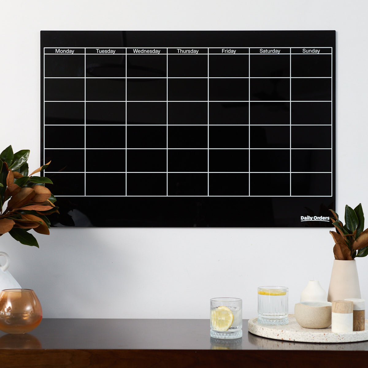 Daily Orders Monthly Wall Planner &amp; Markers Black 60x90cm