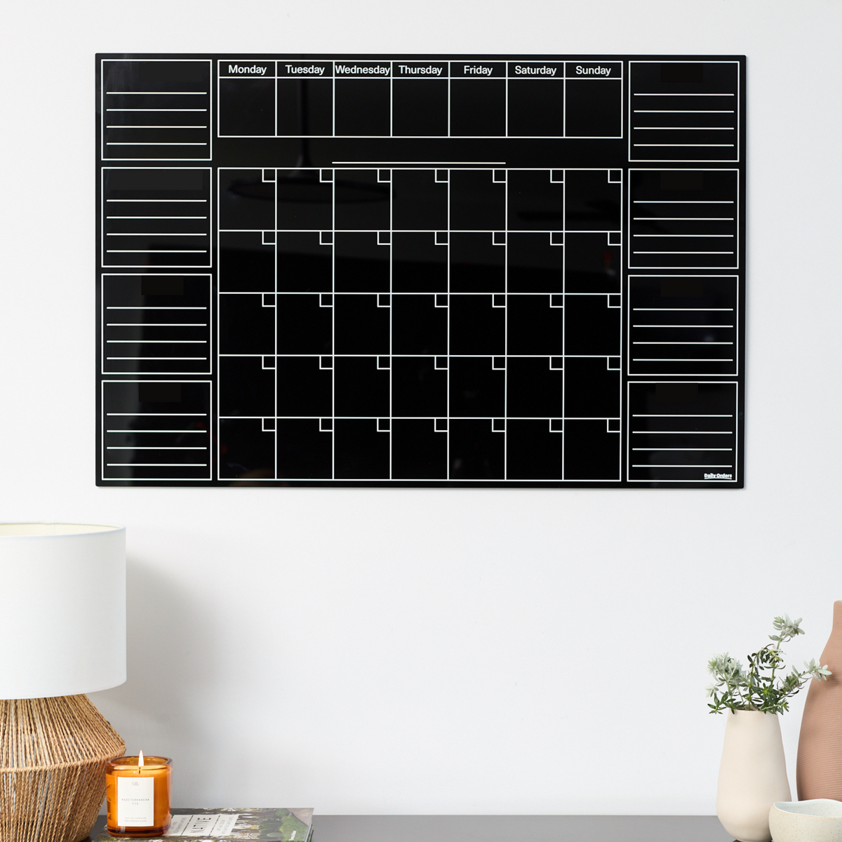 Daily Orders Command Centre Wall Planner &amp; Markers Black 60x90cm