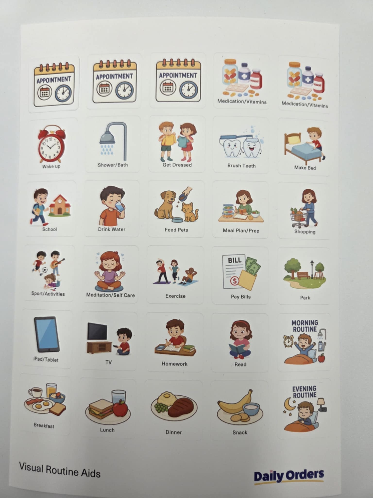 Daily Orders Static Cling Stickers Static Cling Stickers | Routine Visual Aids - S - A5