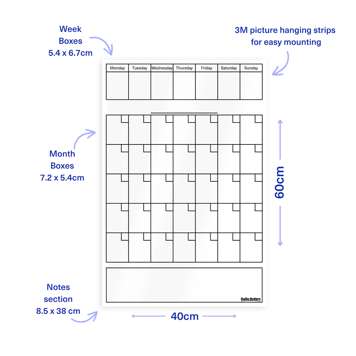 Daily Orders Command Centre Wall Planner  | S - 40x60cm / White
