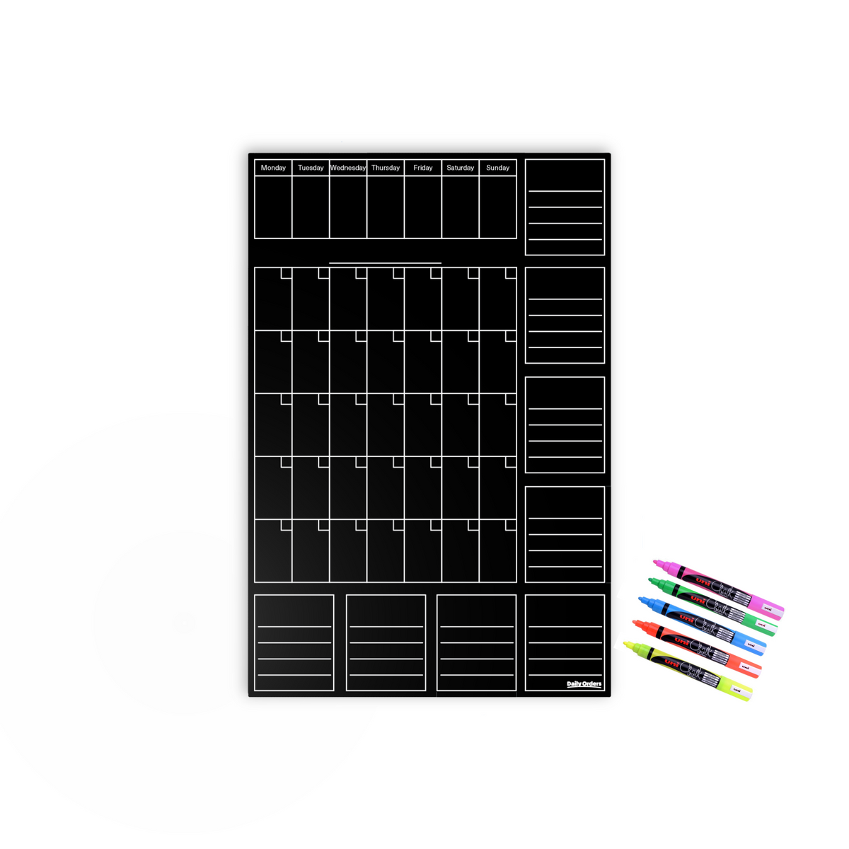 Daily Orders Command Centre Wall Planner &amp; Markers Black 60x90cm