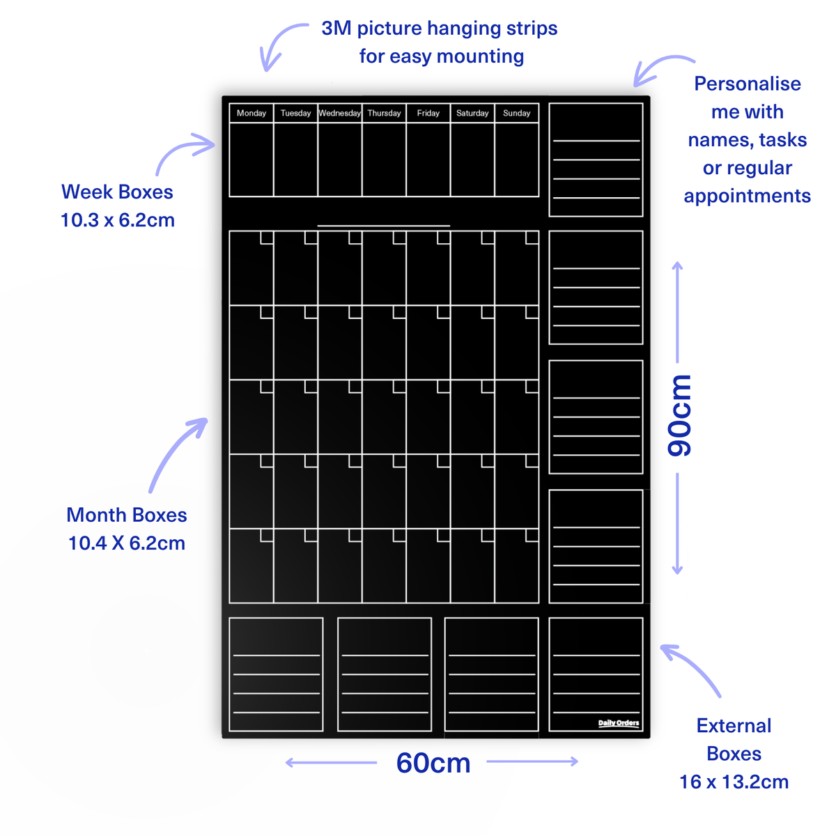 Daily Orders Command Centre Wall Planner | M - 60x90cm / Black