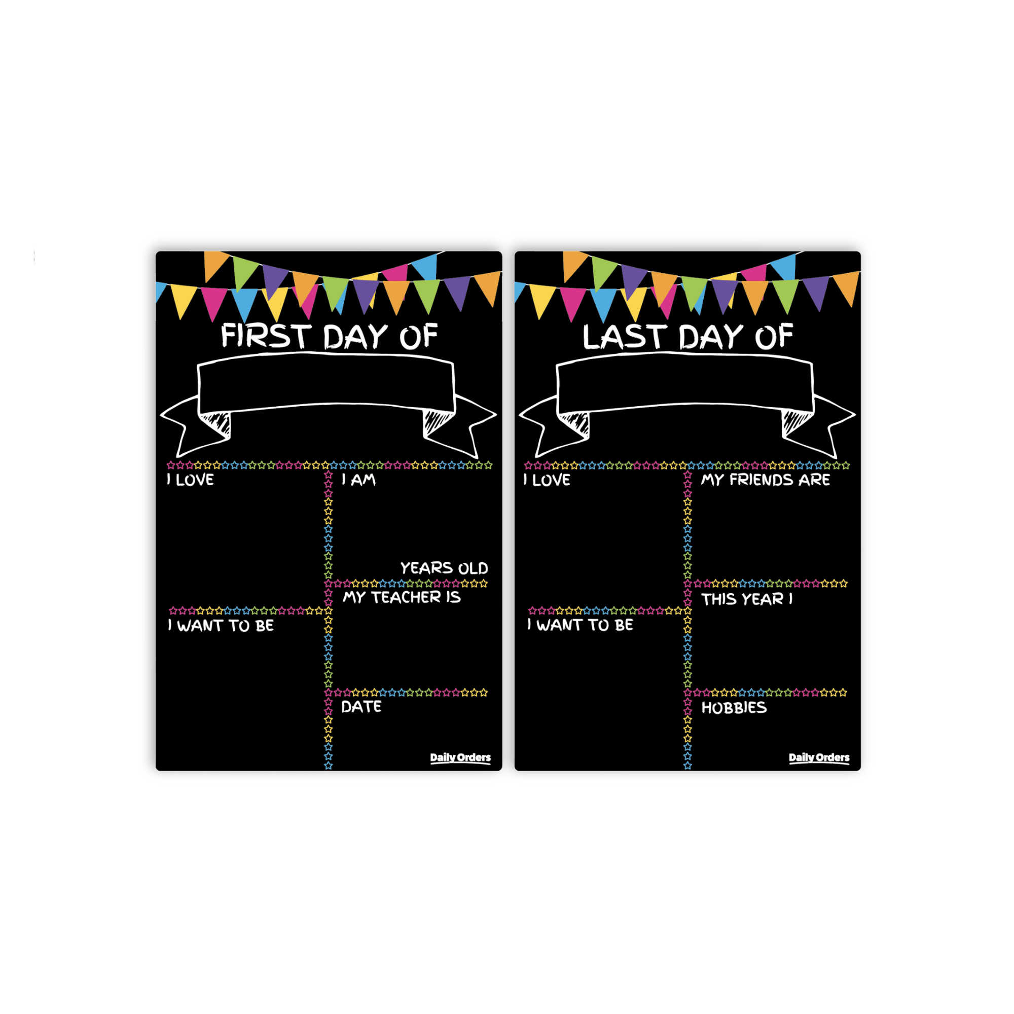 Daily Orders School Planner XS / Black First Day and Last Day of School - Double Sided | Portrait | Black