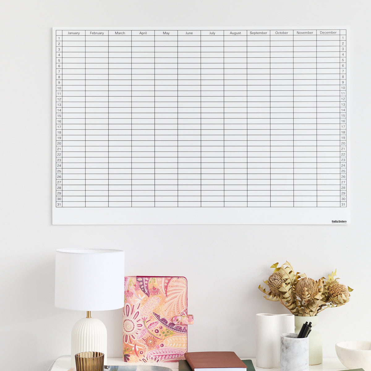 Daily Orders Planner M / White Yearly Planner | Landscape | White