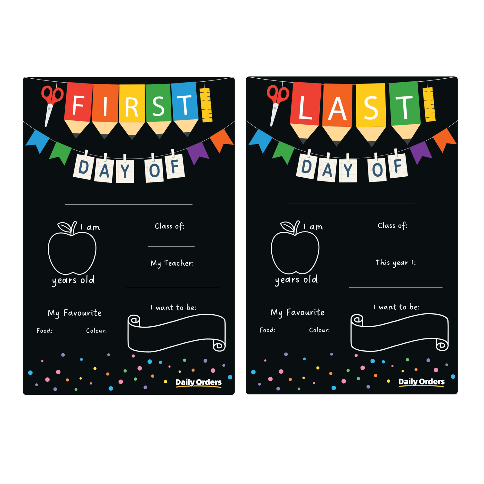 Daily Orders School Planner XS / Black First Day and Last Day of School - Double Sided | Portrait | Black