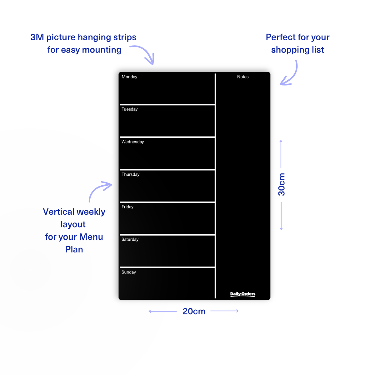 Daily Orders Weekly Planner XS / Black Meal Planner | Portrait | Black