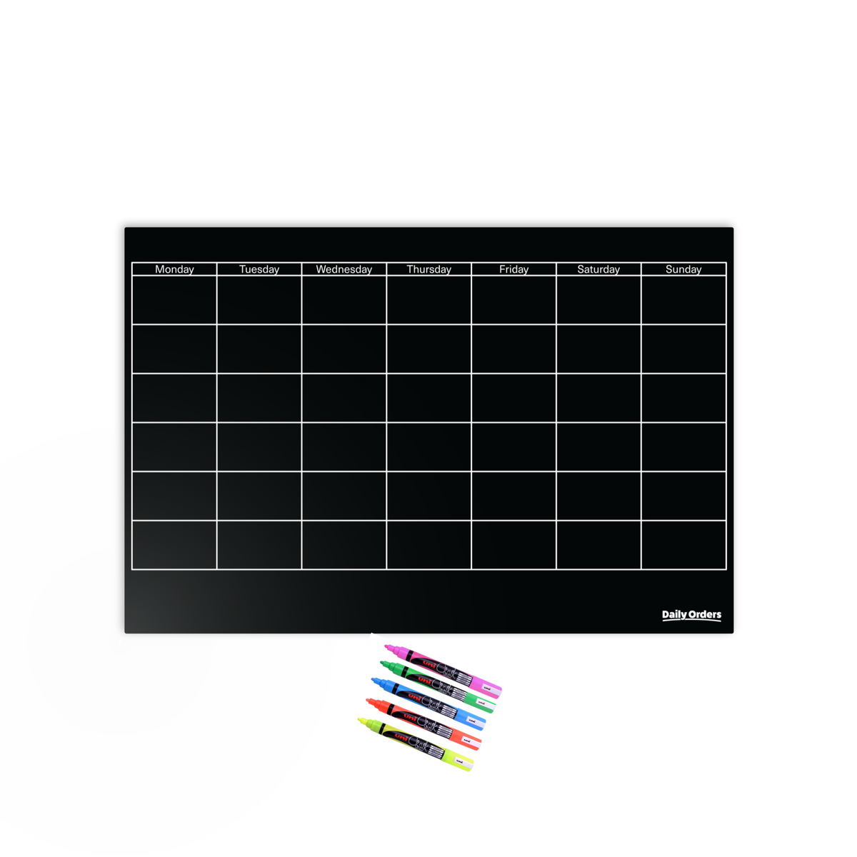 Daily Orders Monthly Wall Planner &amp; Markers Black 60x90cm