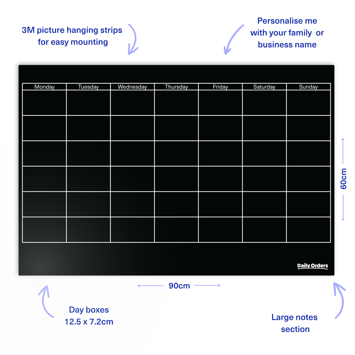 Daily Orders Monthly Wall Planner | M - 60x90cm / Black