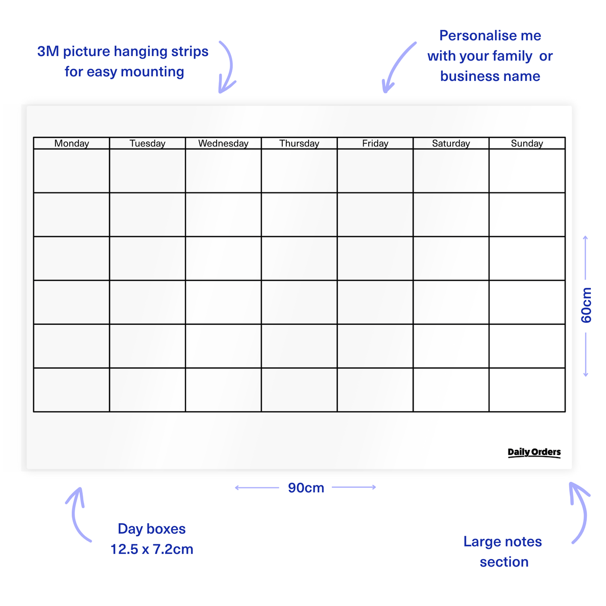 Daily Orders Monthly Wall Planner | M - 60x90cm / White