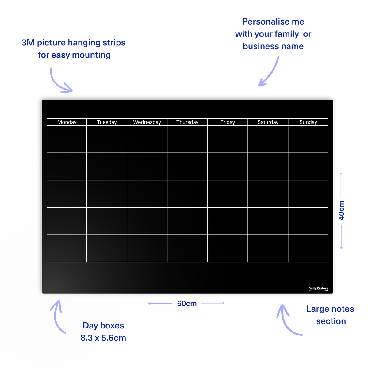 Daily Orders Monthly Wall Planner | S - 40x60cm / Black
