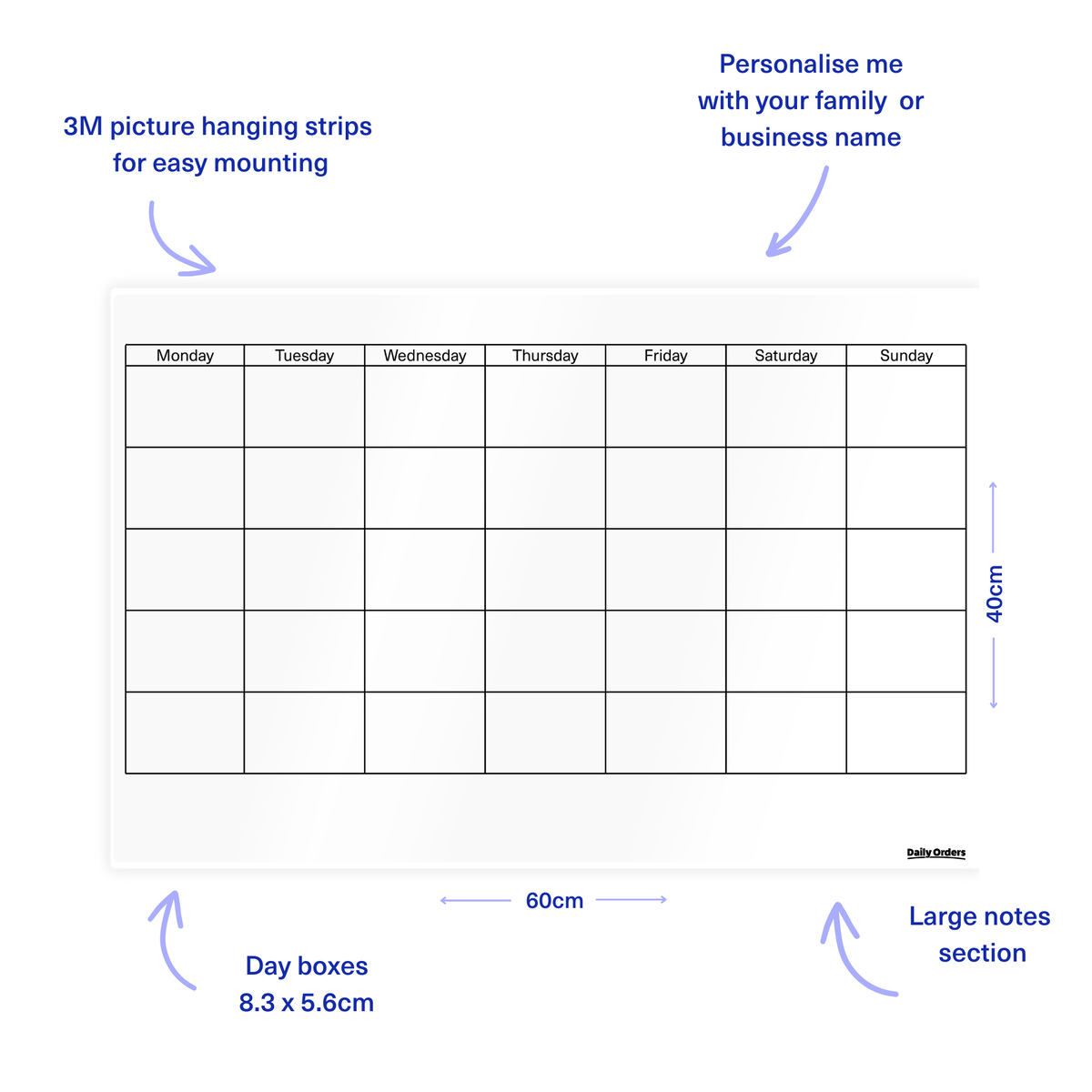 Daily Orders Monthly Wall Planner | S - 40x60cm / White