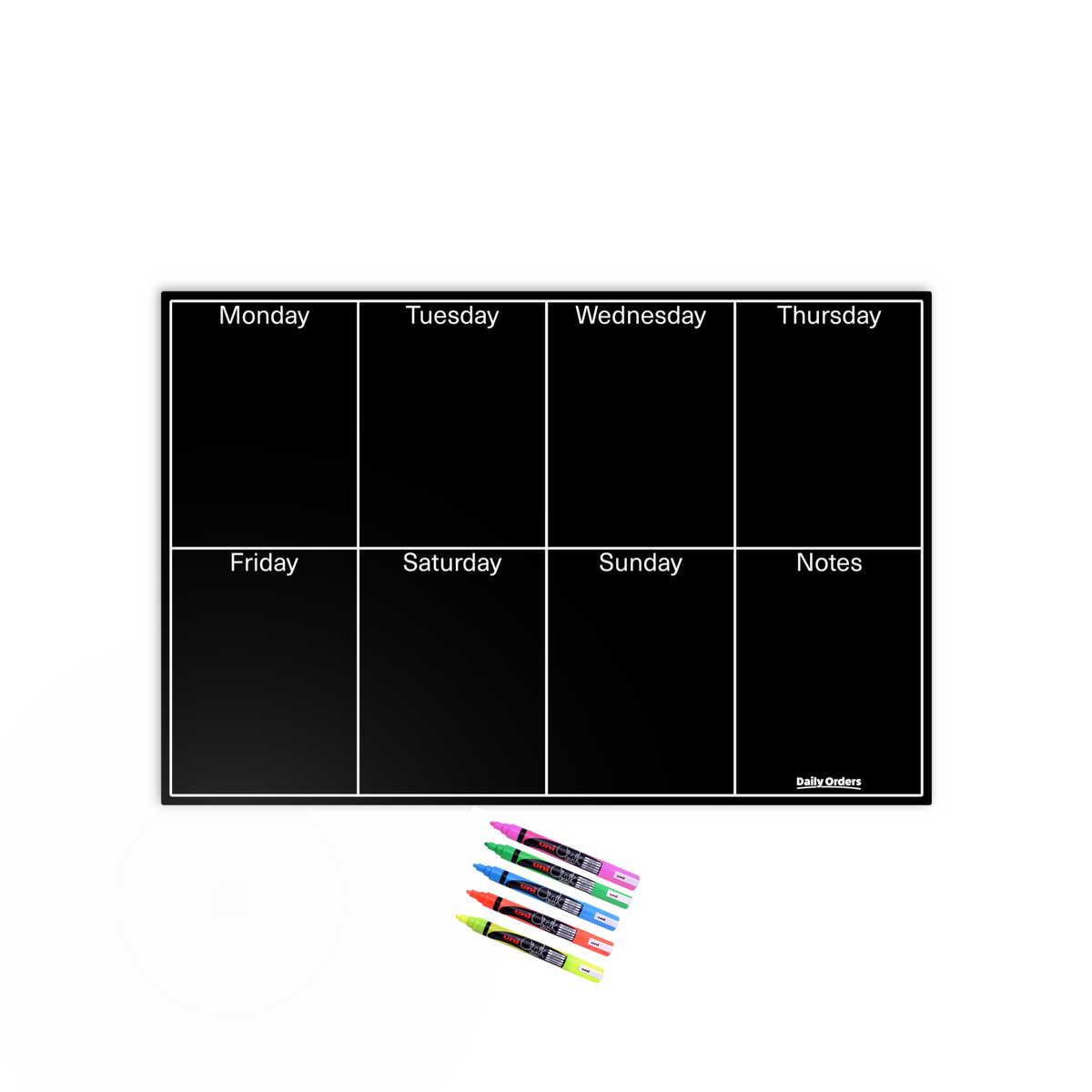 Daily Orders Weekly Wall Planner &amp; Markers Black 60x90cm