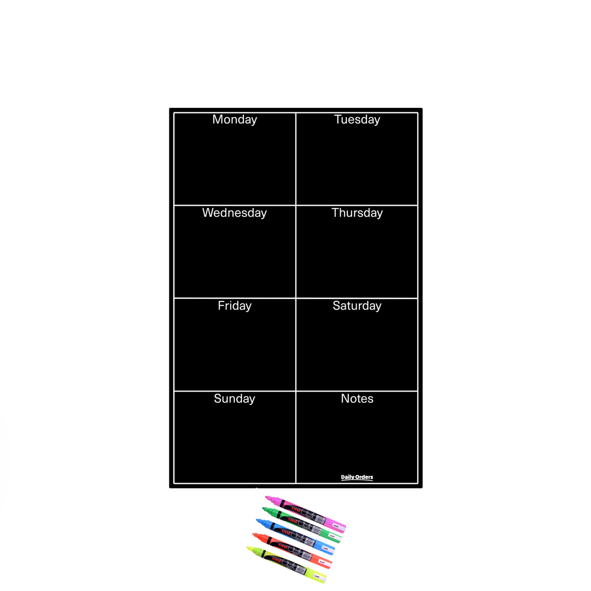 Daily Orders Weekly Wall Planner &amp; Markers Black 40x60cm